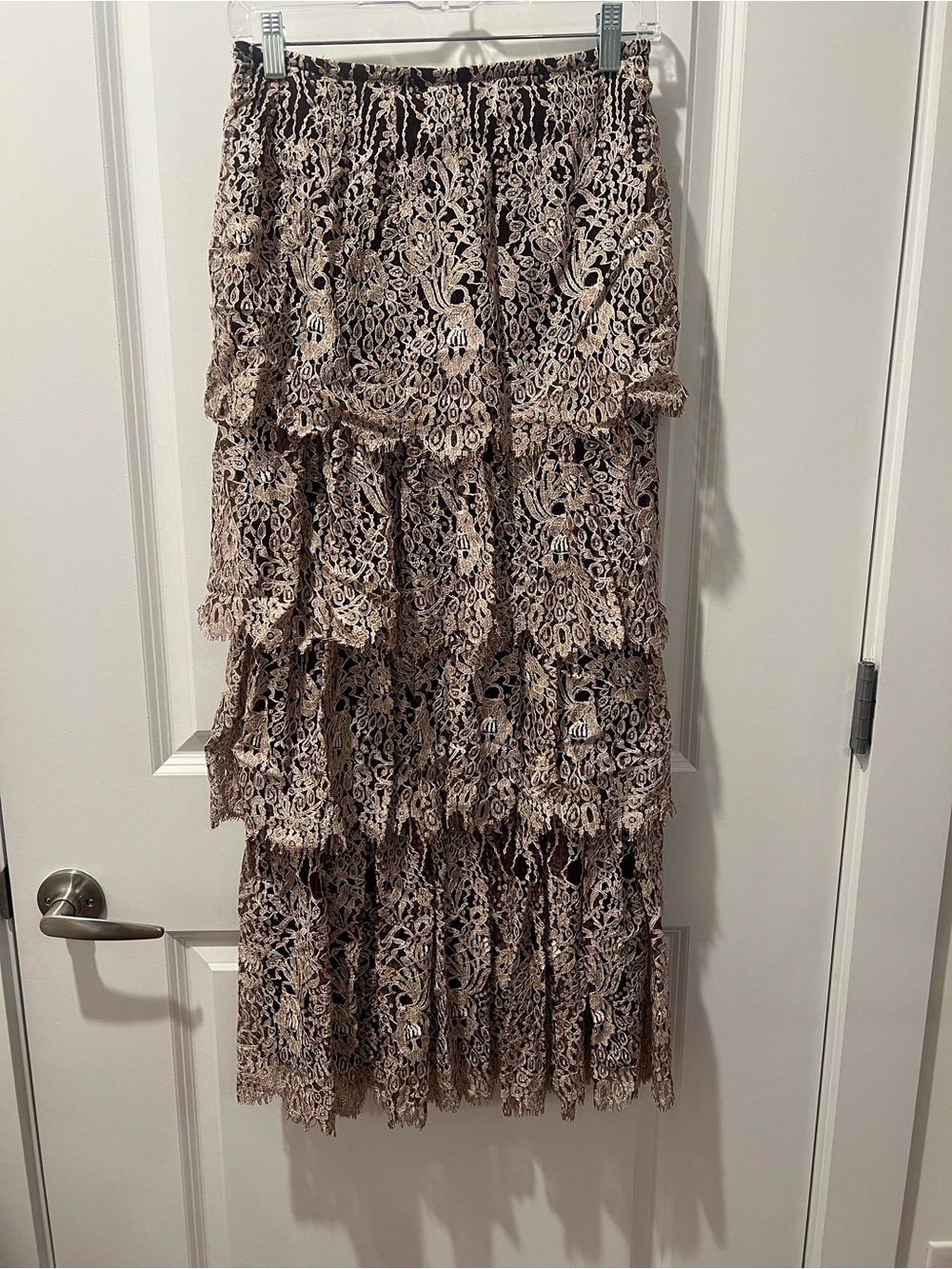 Lace Tiered Maxi Skirt in Taupe